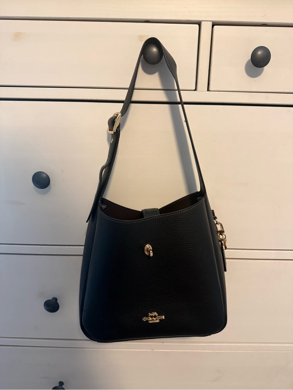 Coach Black Pebbled Leather Shoulder Bag with Gold Hardware